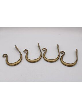 Vtg Brass Painted Wall Hooks (4) Decorative Scroll Design 4.5x3" 2 Mounting Hole